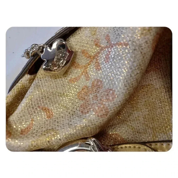 Kathy Van Zeeland Gold  Floral Shimmer Shoulder Bag Purse - Picture 9 of 13